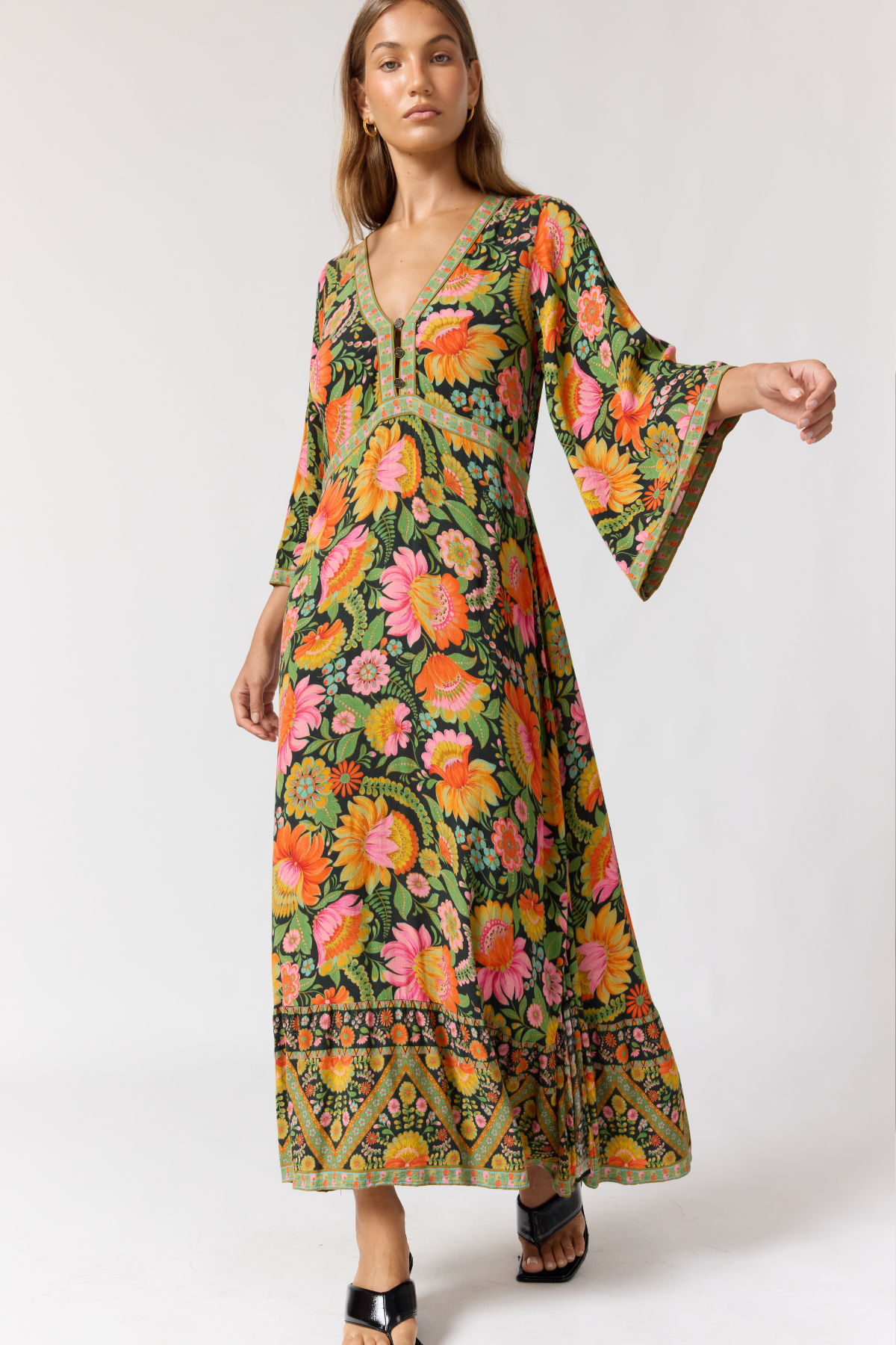 lady bazaar dresses Empire Dress ‚ a Fiesta Flowy Button Front Statement Dress – Nine Lives dress wedding prom gown dress