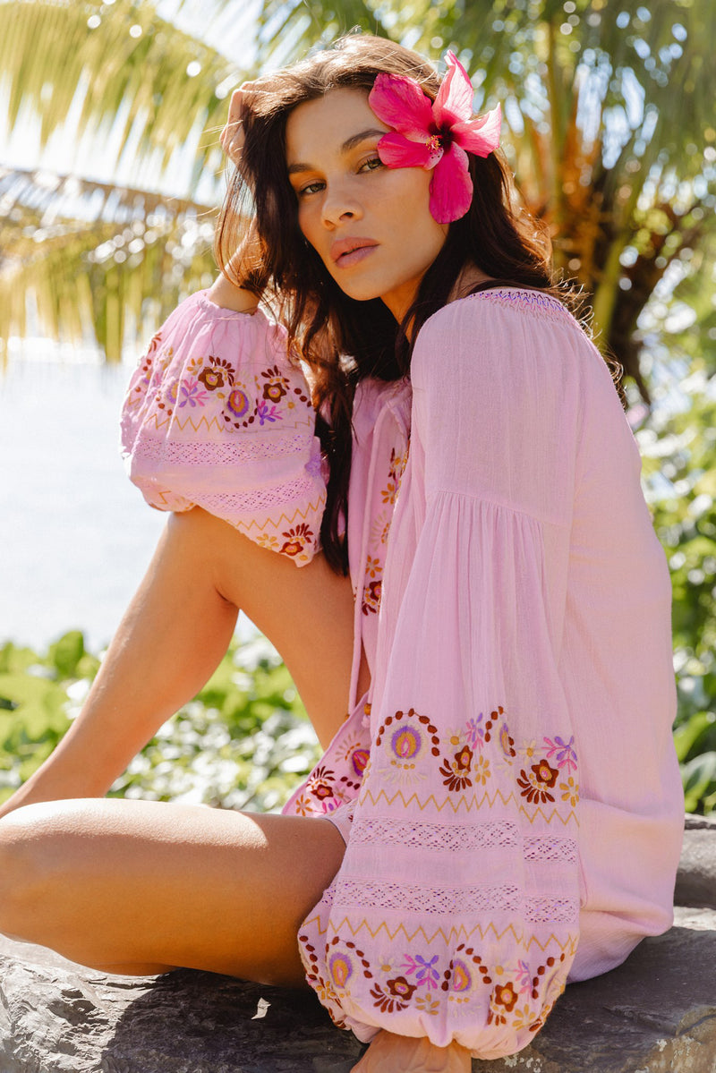 Iris Mini Dress - Petal | Embroidered Boho Mini Dress – Nine Lives