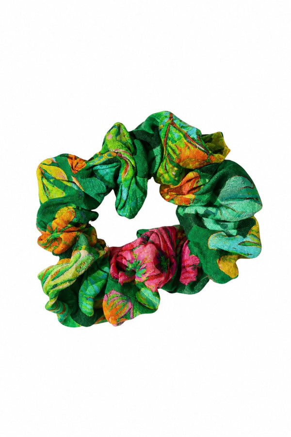 Green scrunchie close up